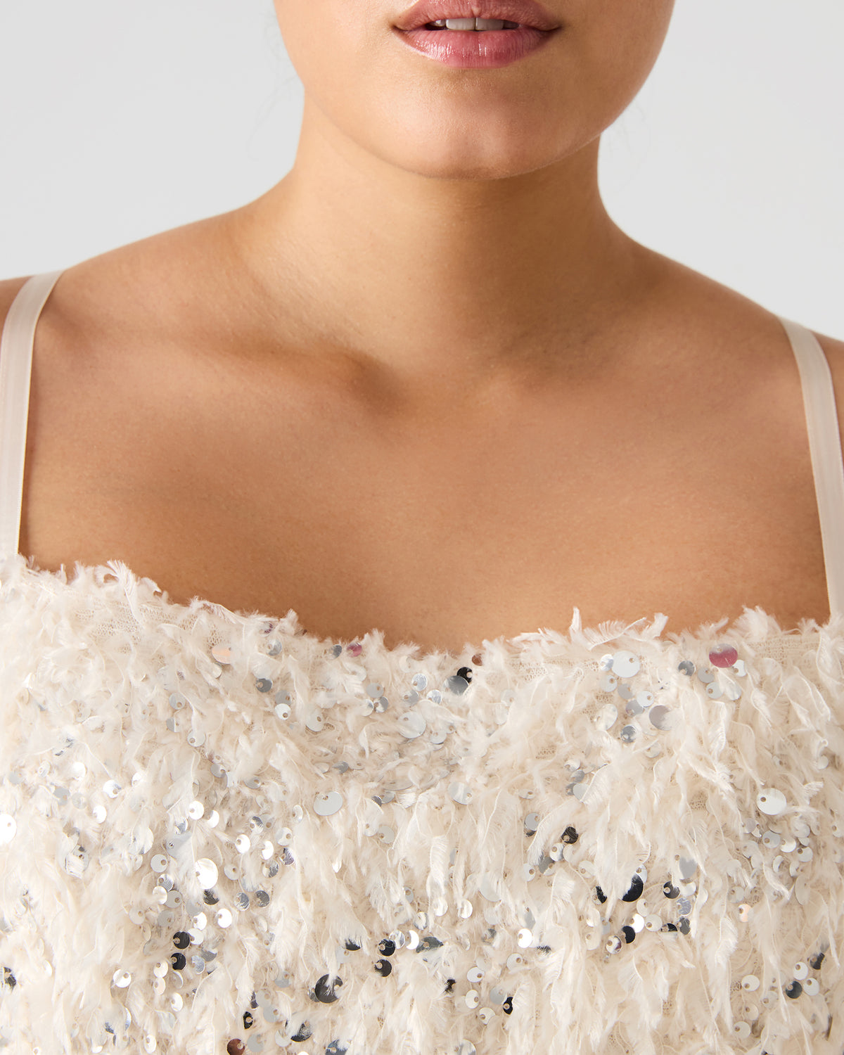 BLAKELYN Ivory Feather Sequin Embellished Women's Top | Steve Madden Sale
