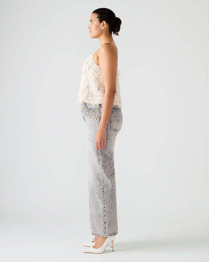 BLAKELYN Ivory Feather Sequin Embellished Women's Top | Steve Madden Sale