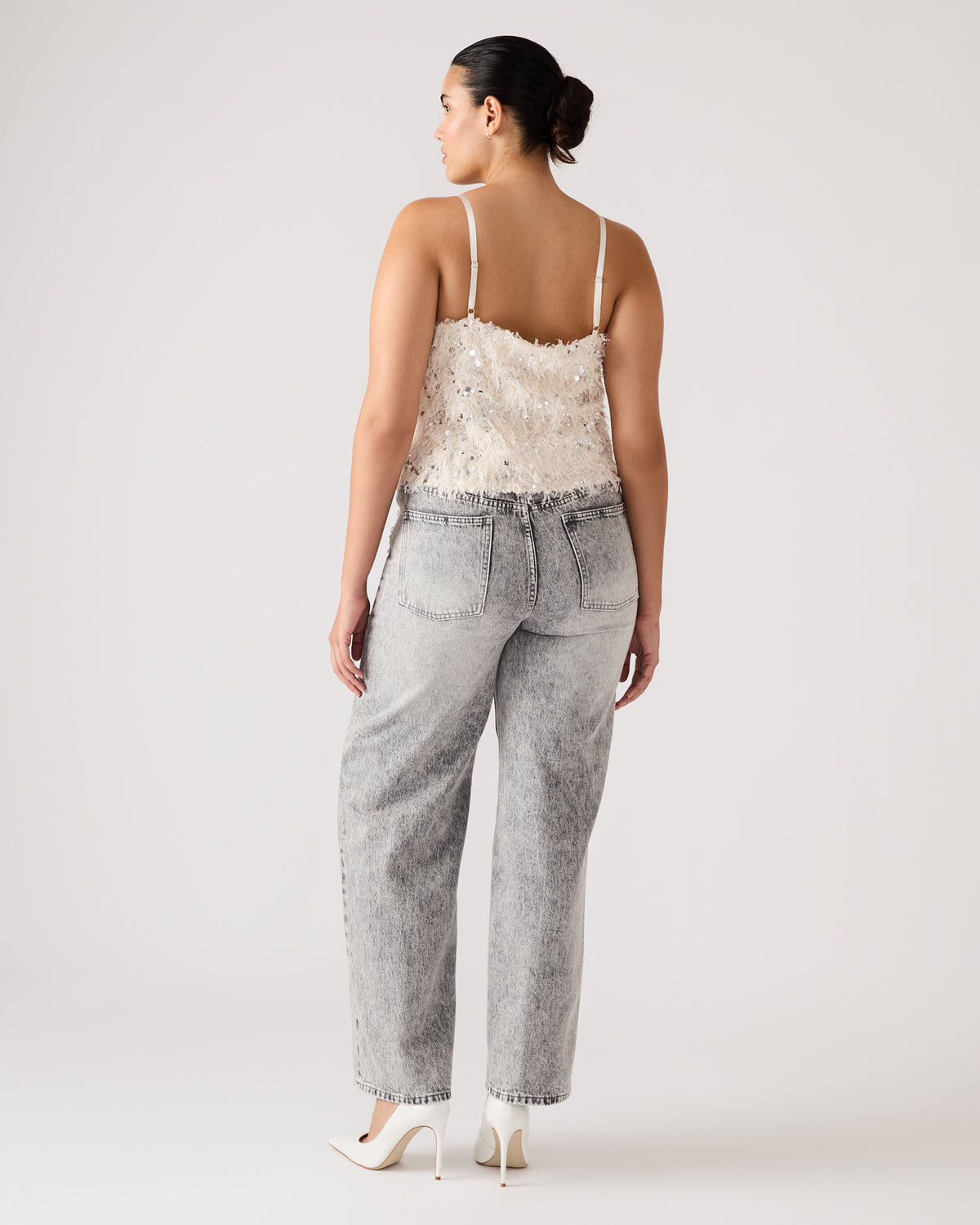 BLAKELYN Ivory Feather Sequin Embellished Women's Top | Steve Madden Sale