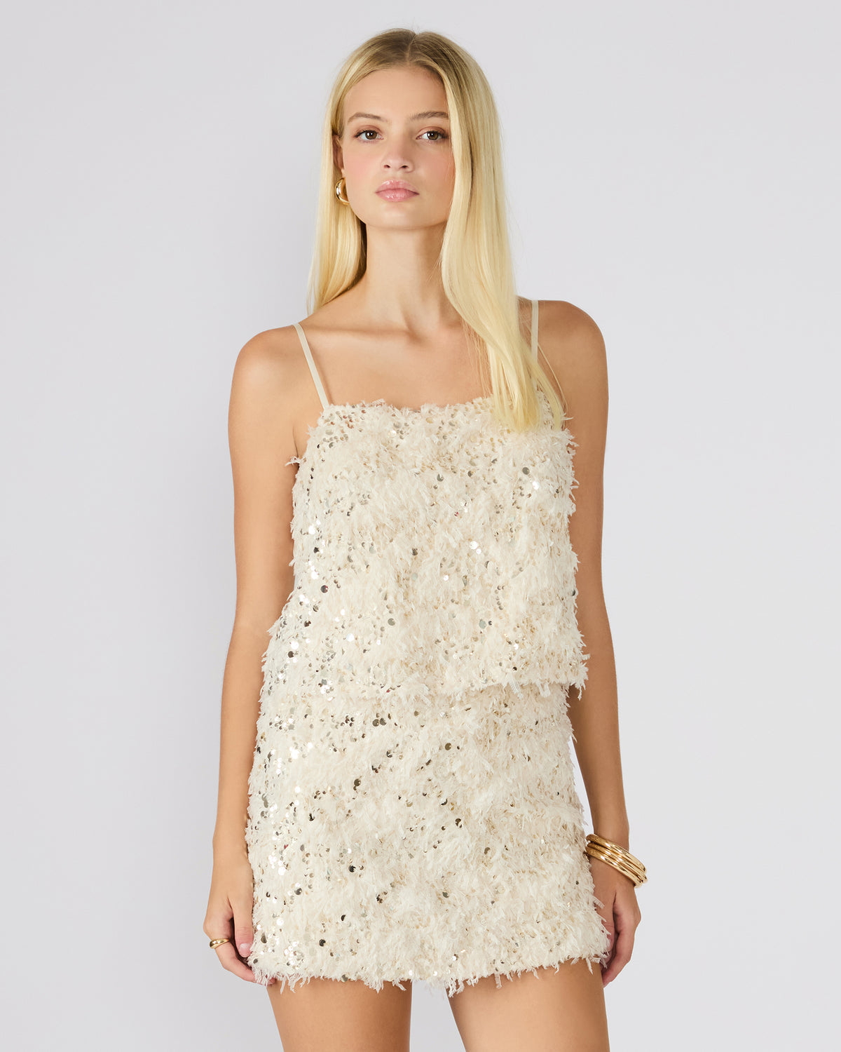 BLAKELYN Ivory Feather Sequin Embellished Women's Top | Steve Madden Sale