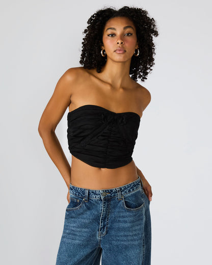 MARTINE Black Strapless Ruched Cropped Corset Women's Top | Steve Madden Great Value