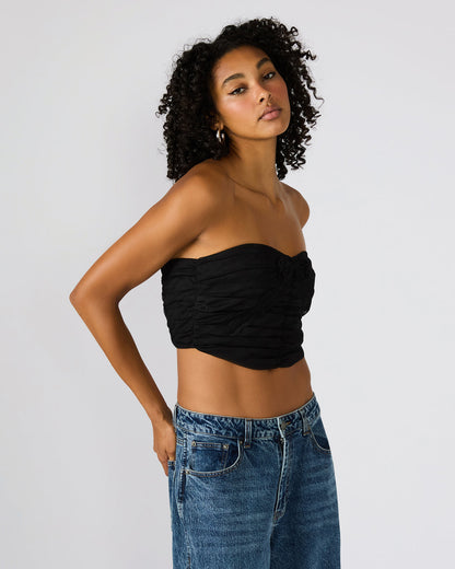 MARTINE Black Strapless Ruched Cropped Corset Women's Top | Steve Madden Great Value
