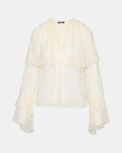 SAYLOR Cream Long-Sleeved Ruffle Mesh Lace Women's Top | Steve Madden Latest
