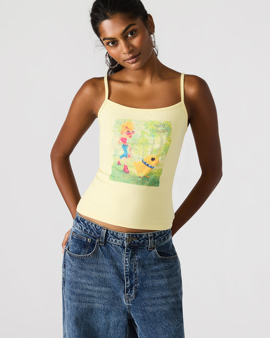 GOLDIE Pale Yellow Sleeveless Graphic Women's Tank Top | Steve Madden Smart Buy