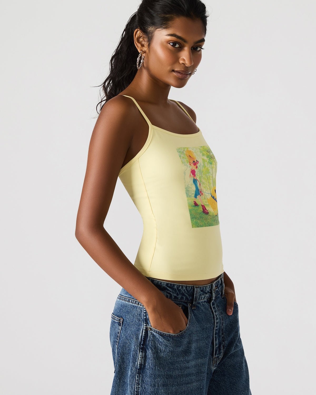 GOLDIE Pale Yellow Sleeveless Graphic Women's Tank Top | Steve Madden Smart Buy