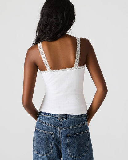 LOVE GOLDIE Antique Lace Trim Sleeveless Graphic Women's Tank Top | Steve Madden Great Value