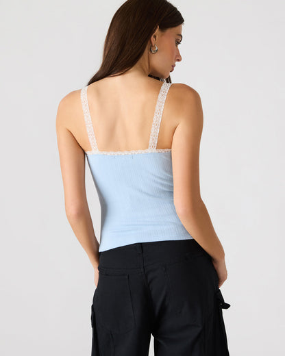 LOVE GOLDIE Surf Blue Lace Trim Sleeveless Graphic Women's Tank Top | Steve Madden Latest