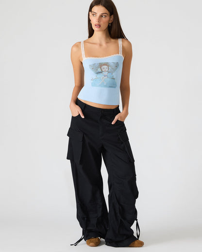 LOVE GOLDIE Surf Blue Lace Trim Sleeveless Graphic Women's Tank Top | Steve Madden Latest