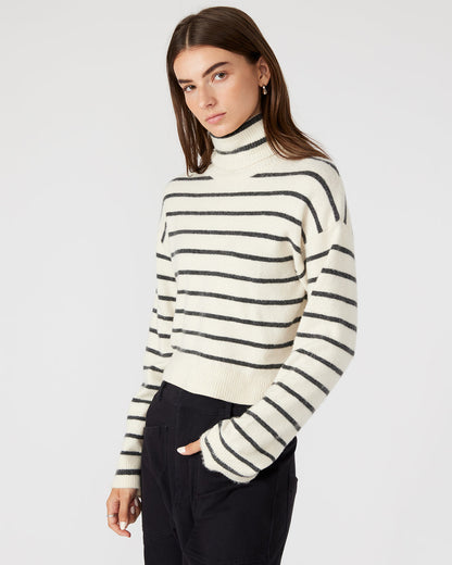 NARSHA Black/White Women's Turtleneck Stripe Sweater | Steve Madden Popular