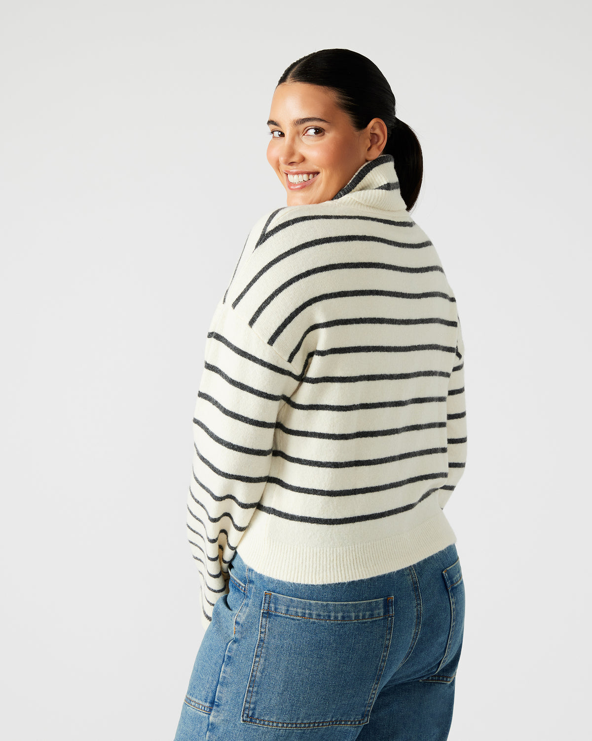 NARSHA Black/White Women's Turtleneck Stripe Sweater | Steve Madden Popular