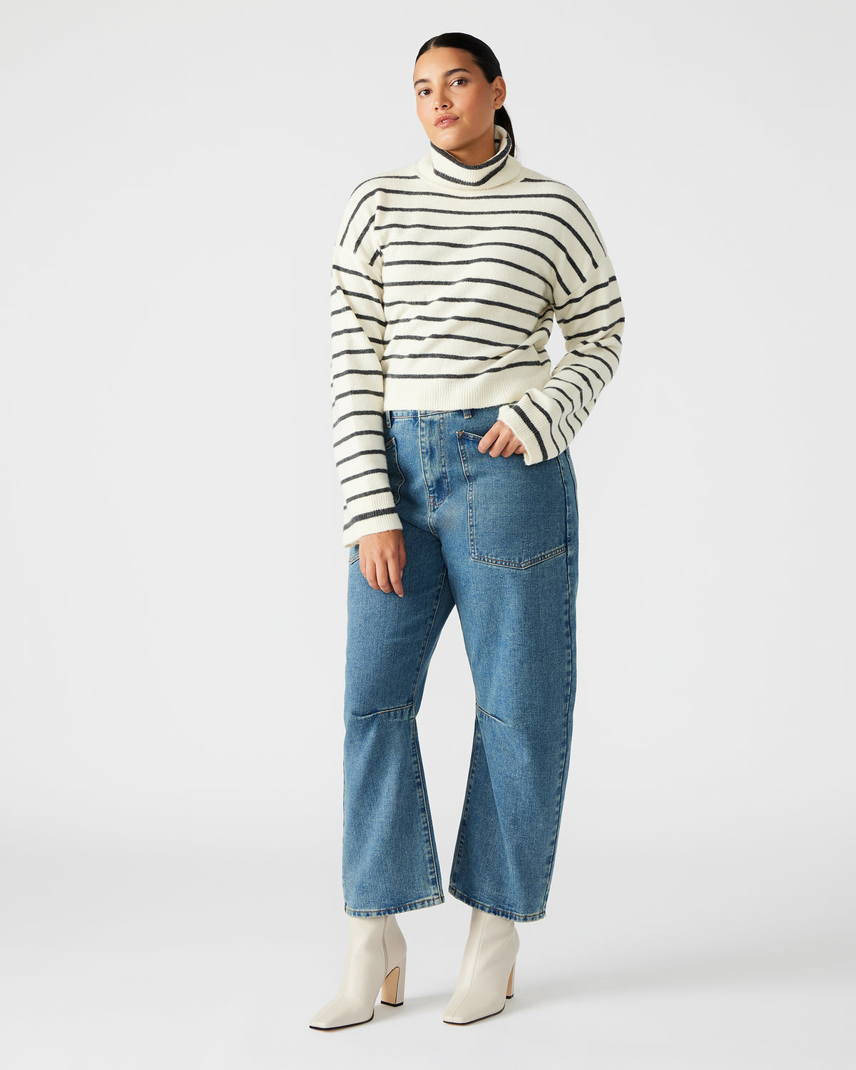 NARSHA Black/White Women's Turtleneck Stripe Sweater | Steve Madden Popular