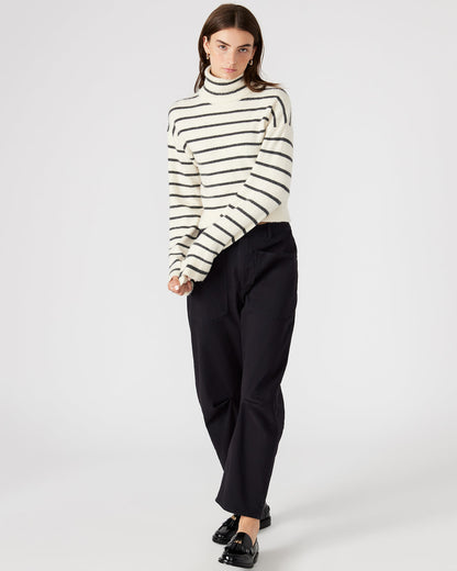 NARSHA Black/White Women's Turtleneck Stripe Sweater | Steve Madden Popular