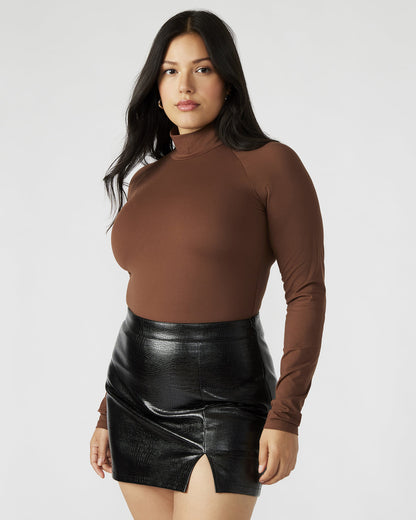 NELLE Bodysuit Brown | Women's Mock Neck Stretch Bodysuit | Steve Madden Best Seller