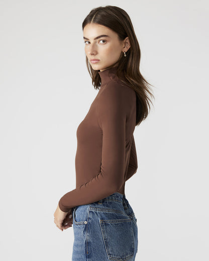 NELLE Bodysuit Brown | Women's Mock Neck Stretch Bodysuit | Steve Madden Best Seller
