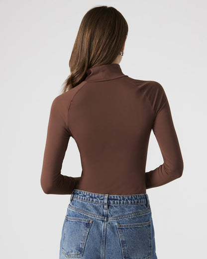 NELLE Bodysuit Brown | Women's Mock Neck Stretch Bodysuit | Steve Madden Best Seller