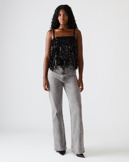 BLAKELYN Sequin Black Fringe Embellished Women's Top | Steve Madden Quality