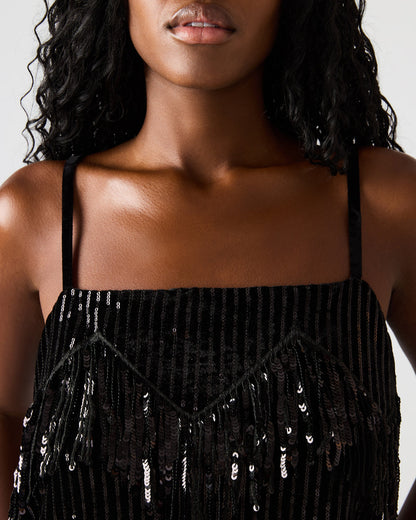 BLAKELYN Sequin Black Fringe Embellished Women's Top | Steve Madden Quality