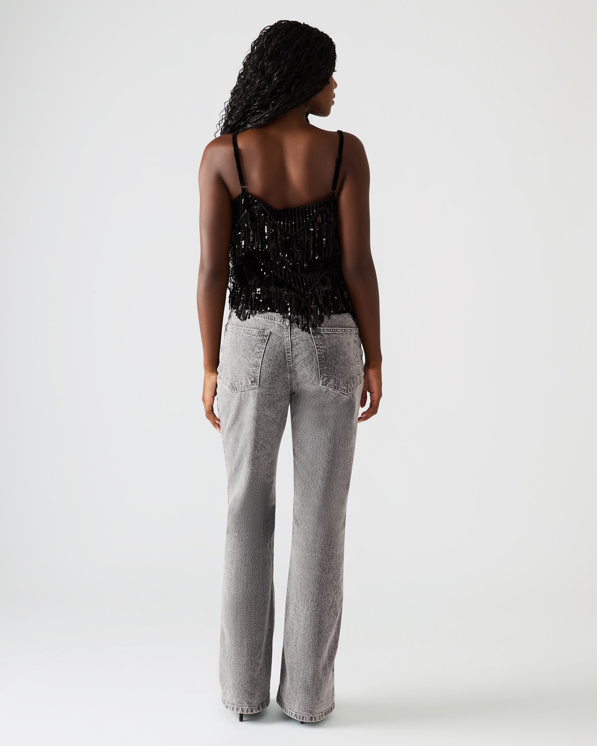 BLAKELYN Sequin Black Fringe Embellished Women's Top | Steve Madden Quality