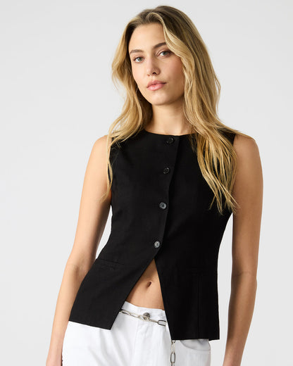 WESLEY Top Black Button-Up Vest Top | Steve Madden Top Pick
