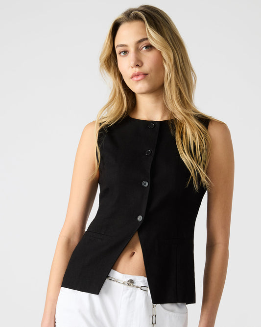 WESLEY Top Black Button-Up Vest Top | Steve Madden Top Pick