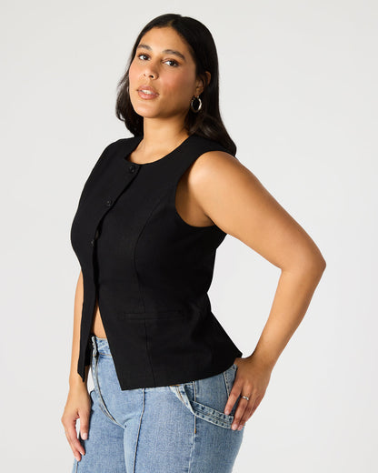 WESLEY Top Black Button-Up Vest Top | Steve Madden Top Pick