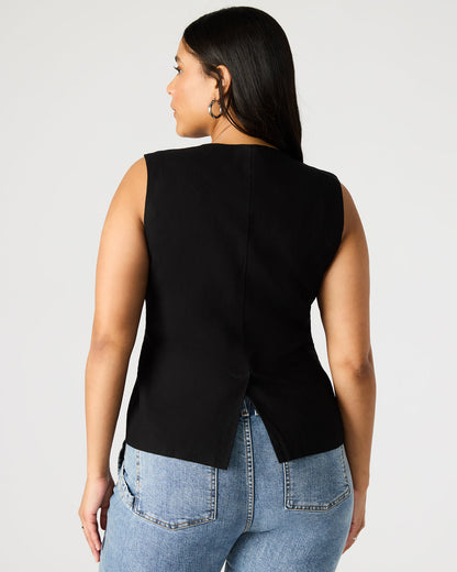 WESLEY Top Black Button-Up Vest Top | Steve Madden Top Pick