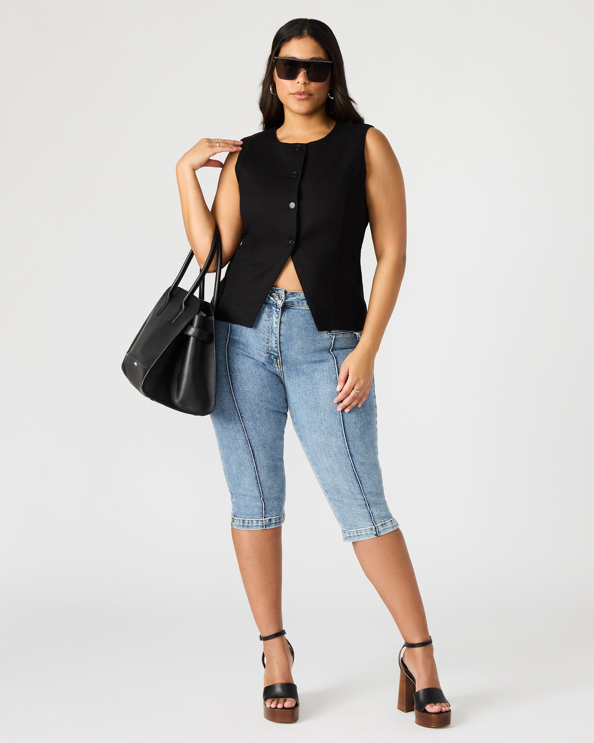 WESLEY Top Black Button-Up Vest Top | Steve Madden Top Pick