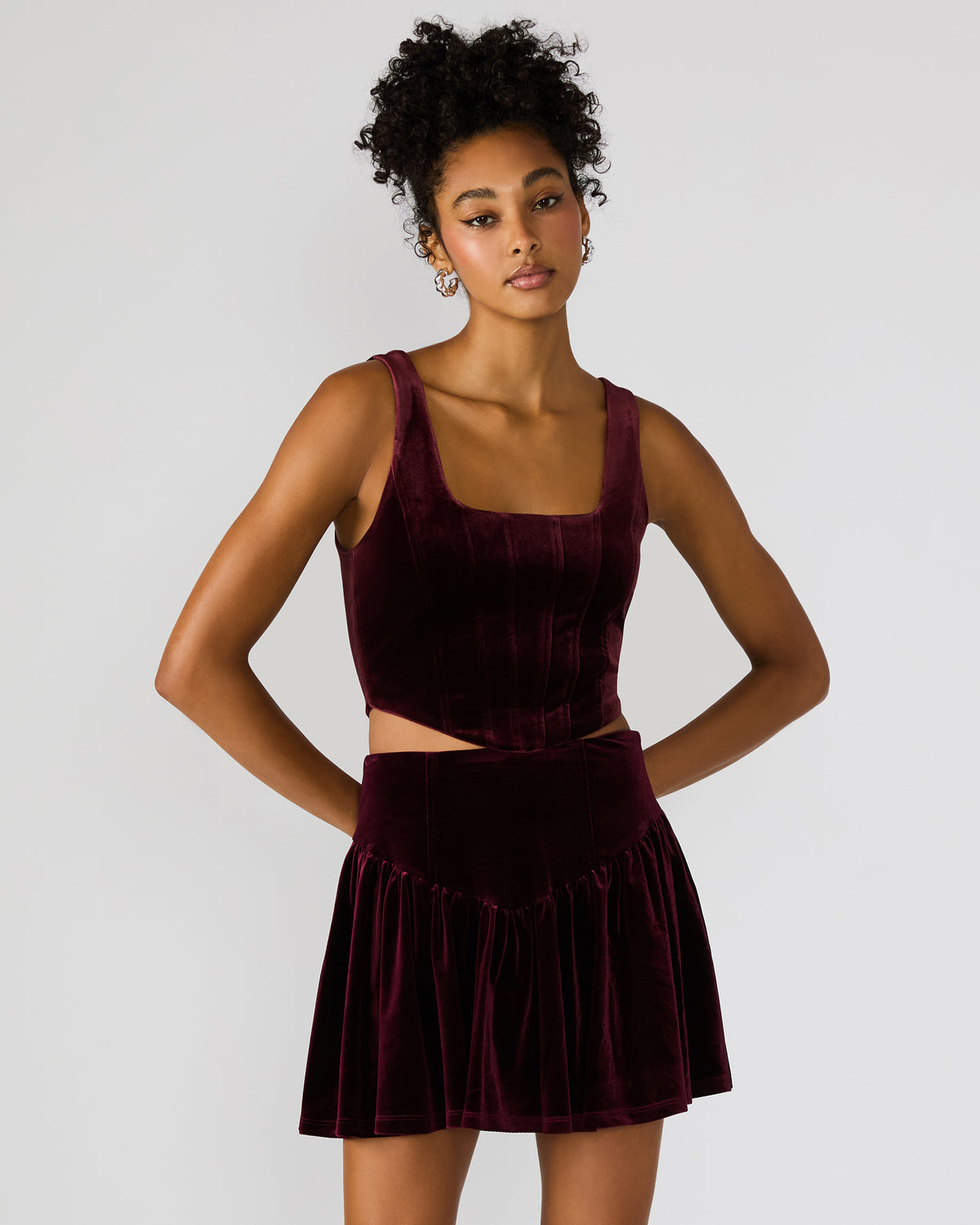 ARYANNA Wine Cropped Velvet Women's Top | Steve Madden Trending