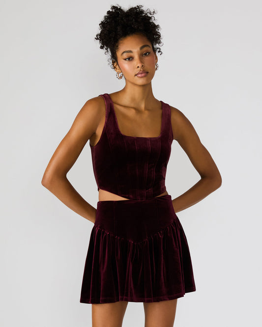 ARYANNA Wine Cropped Velvet Women's Top | Steve Madden Trending