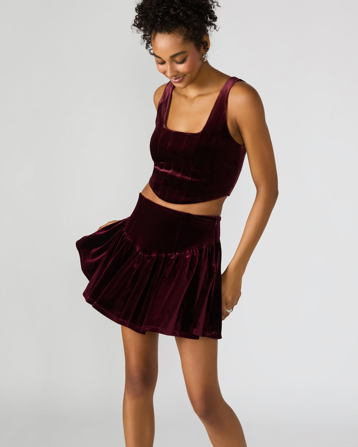 ARYANNA Wine Cropped Velvet Women's Top | Steve Madden Trending
