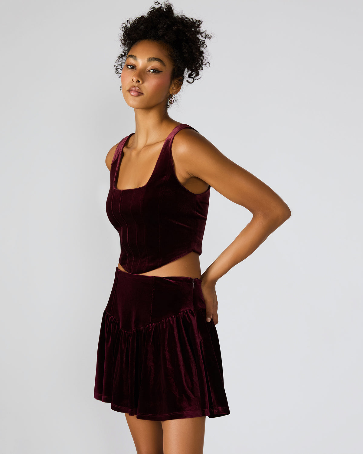 ARYANNA Wine Cropped Velvet Women's Top | Steve Madden Trending