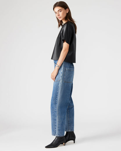 EZRA Black Women's Short Sleeve Faux Leather Top | Steve Madden Quality