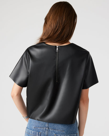 EZRA Black Women's Short Sleeve Faux Leather Top | Steve Madden Quality