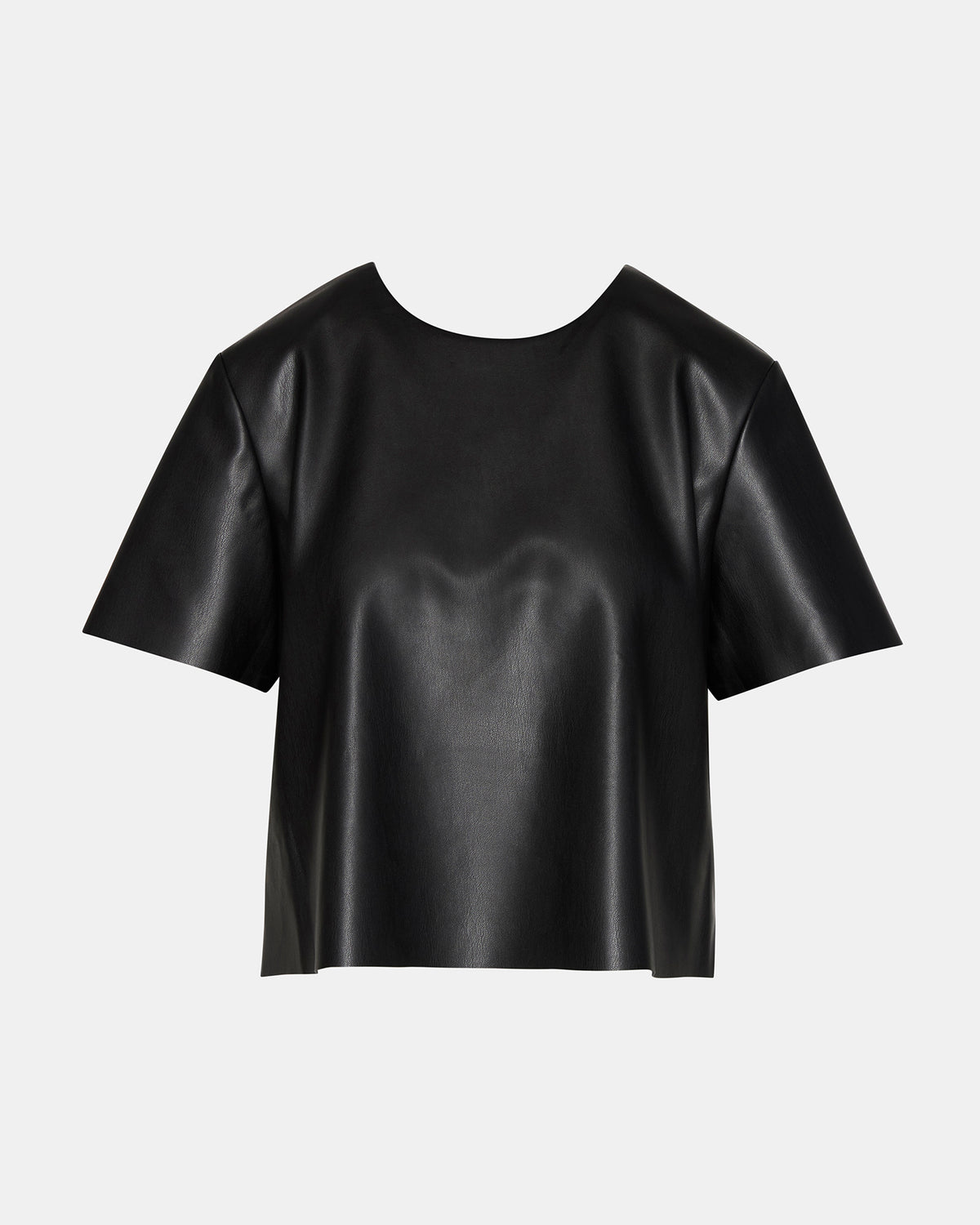 EZRA Black Women's Short Sleeve Faux Leather Top | Steve Madden Quality