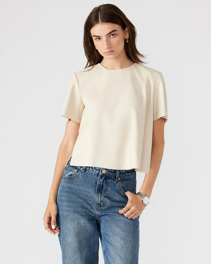EZRA Bone Women's Short Sleeve Faux Leather Top | Steve Madden Signature