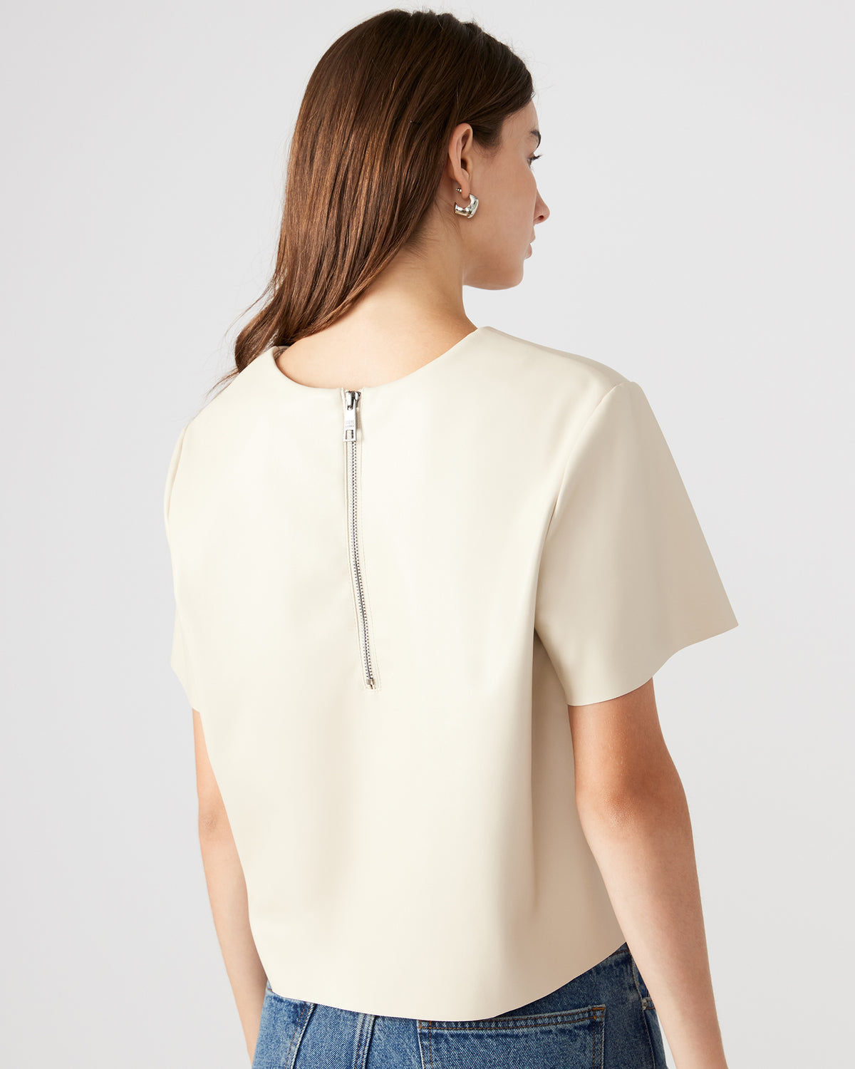 EZRA Bone Women's Short Sleeve Faux Leather Top | Steve Madden Signature