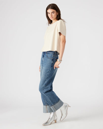 EZRA Bone Women's Short Sleeve Faux Leather Top | Steve Madden Signature