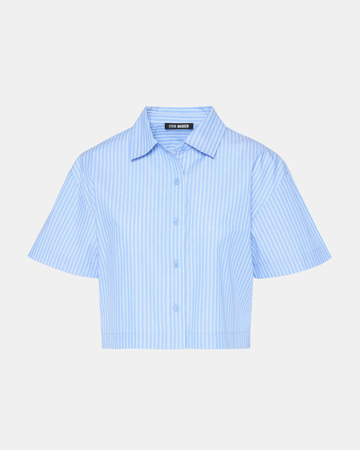 TULA Blue/White Women's Collared Button-Up Pinstripe Top | Steve Madden Trending