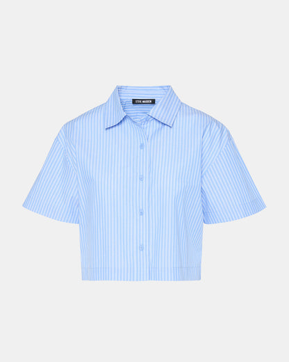 TULA Blue/White Women's Collared Button-Up Pinstripe Top | Steve Madden Trending