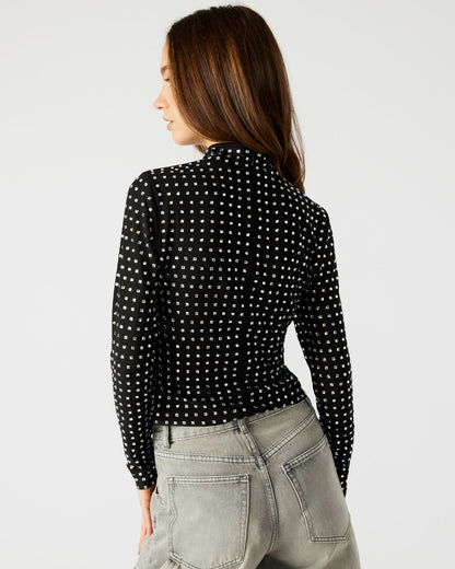 MELVINA Top Black | Women's Long-Sleeved Mesh Fabric Embellished Top | Steve Madden Sale