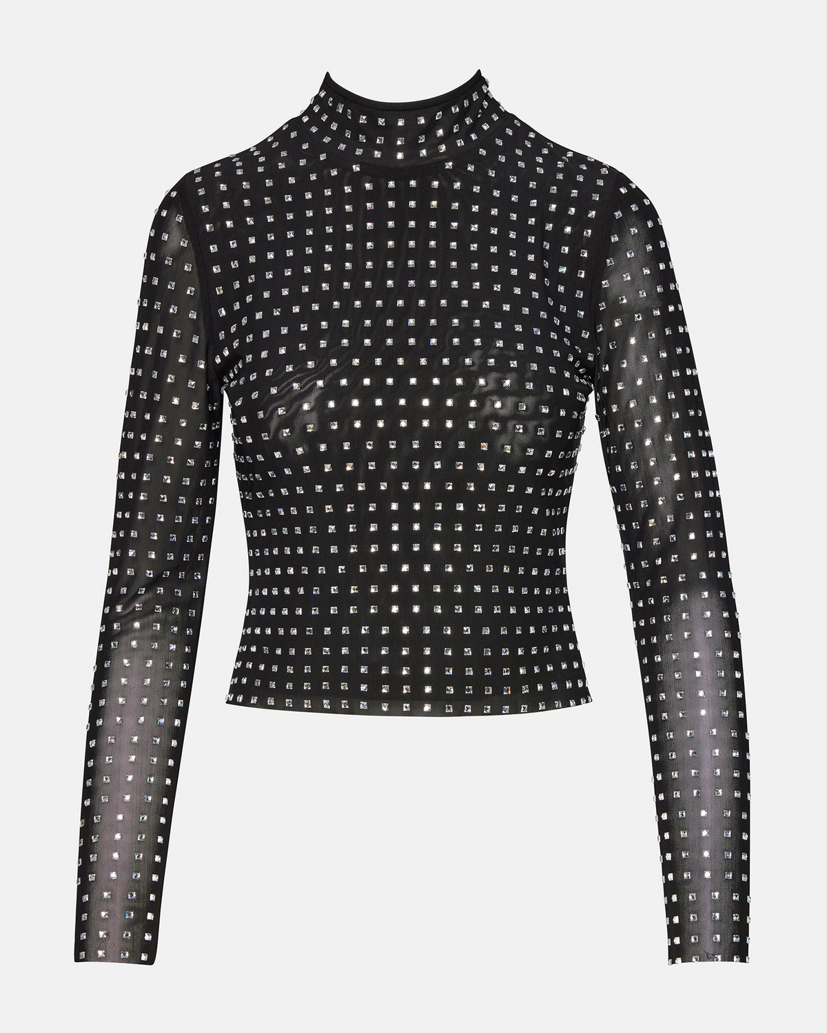 MELVINA Top Black | Women's Long-Sleeved Mesh Fabric Embellished Top | Steve Madden Sale