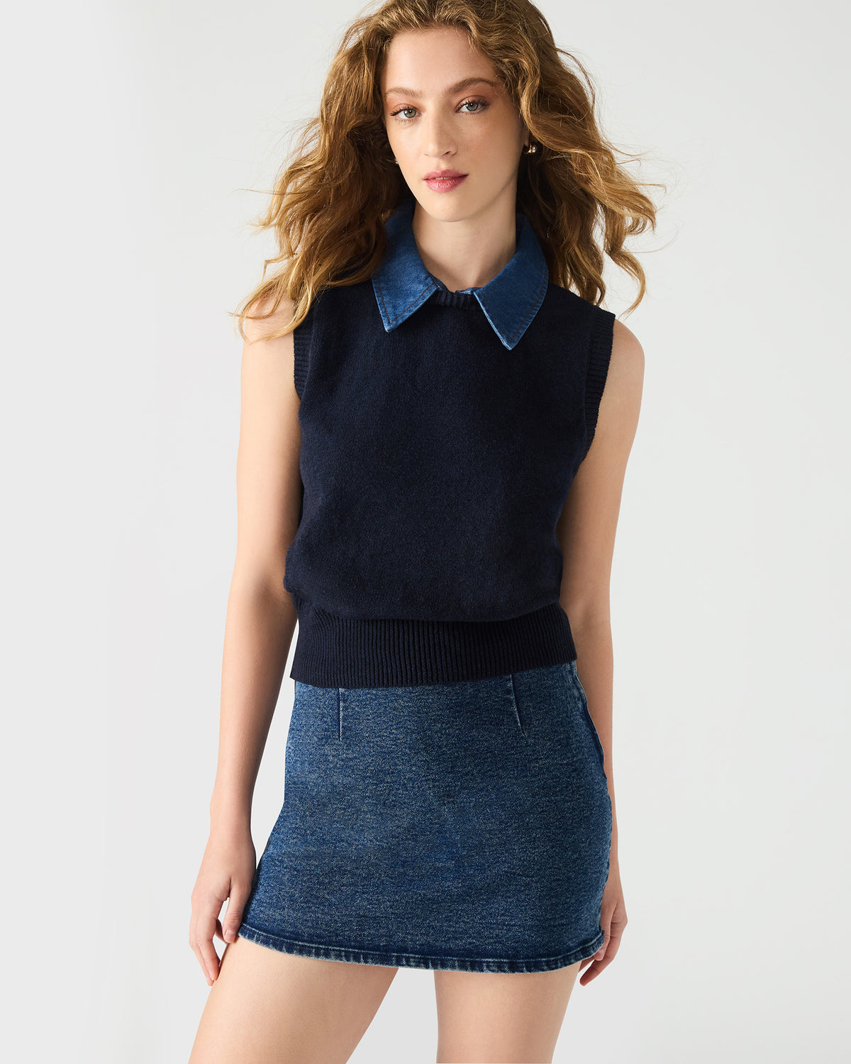 JEANE Sweater Vest Knit Collared Sleeveless Women's Top | Steve Madden Hot Sale