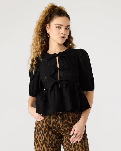 PAULA Top Black Short-Sleeved Tie-Front Eyelet Top | Steve Madden Great Value