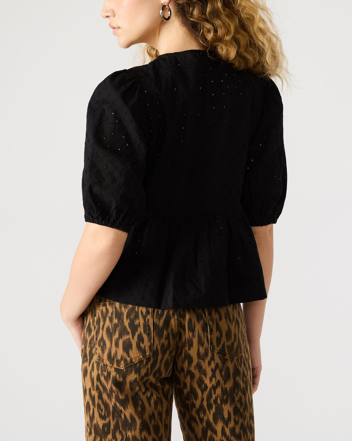 PAULA Top Black Short-Sleeved Tie-Front Eyelet Top | Steve Madden Great Value