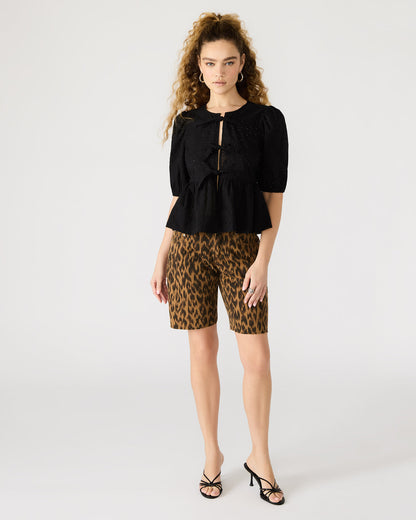 PAULA Top Black Short-Sleeved Tie-Front Eyelet Top | Steve Madden Great Value