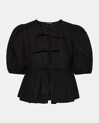 PAULA Top Black Short-Sleeved Tie-Front Eyelet Top | Steve Madden Great Value