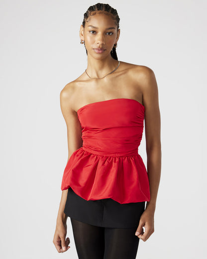 AMARI Top Red | Women's Bubble-Hem Taffeta Strapless Top | Steve Madden Special Offer