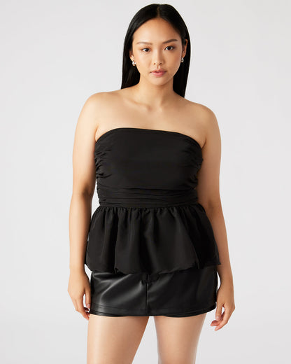 AMARI Top Black | Women's Bubble-Hem Taffeta Strapless Top | Steve Madden Top Pick