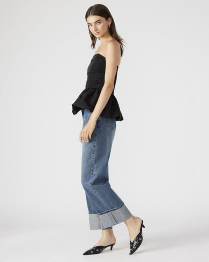 AMARI Top Black | Women's Bubble-Hem Taffeta Strapless Top | Steve Madden Top Pick