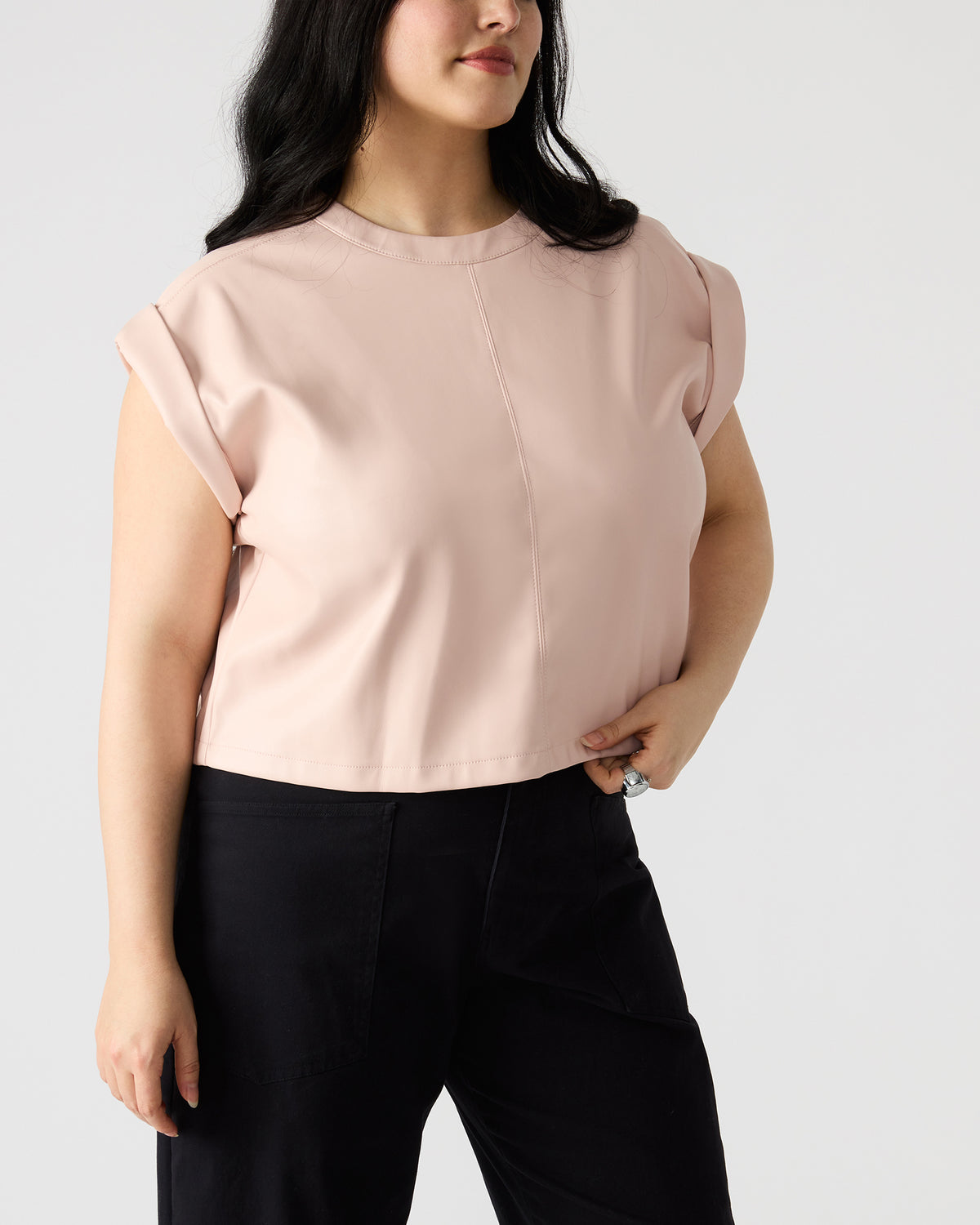 CAT Rose Women's Short-Sleeved Faux Leather Top | Steve Madden Best Price
